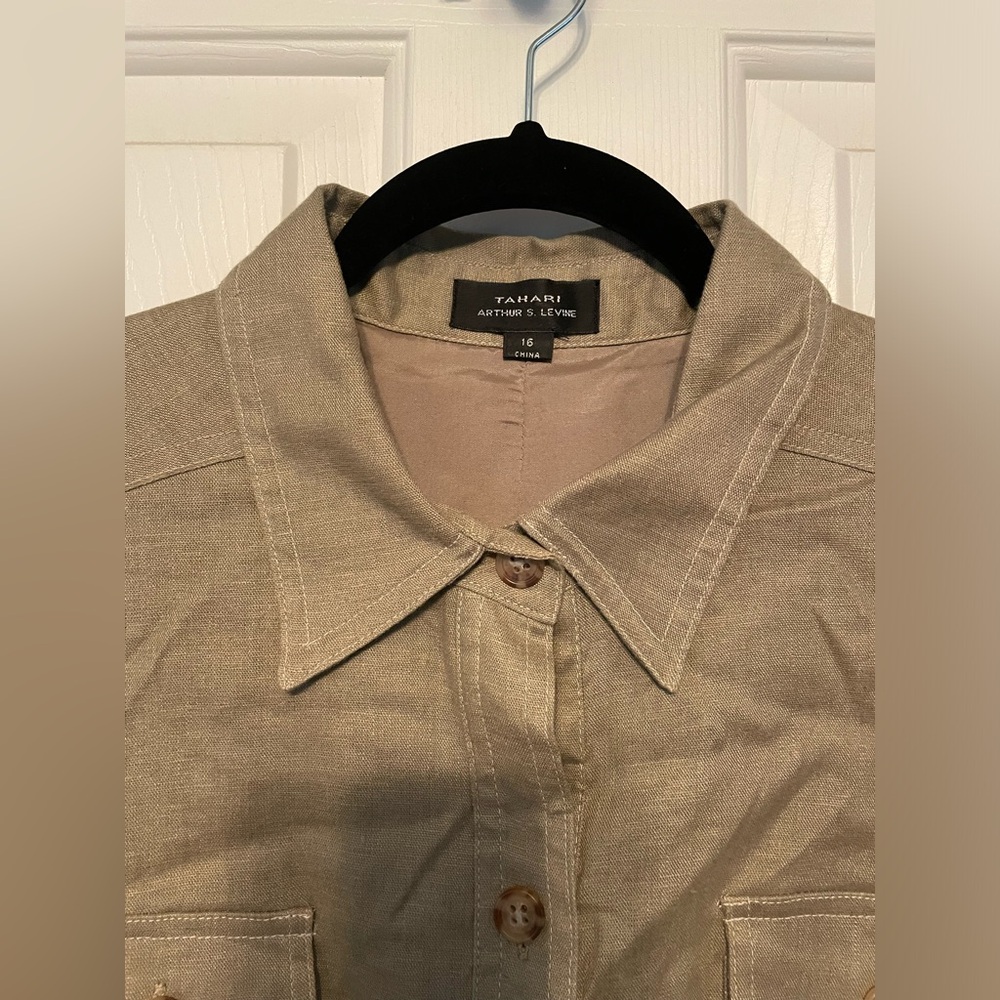 Tahari Arthur S Levine, size 16, tan, linen dress - Picture 2 of 5